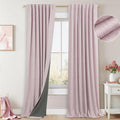 Koufall Pink Back Tab Linen Blackout Curtains 52X90 Inches Long