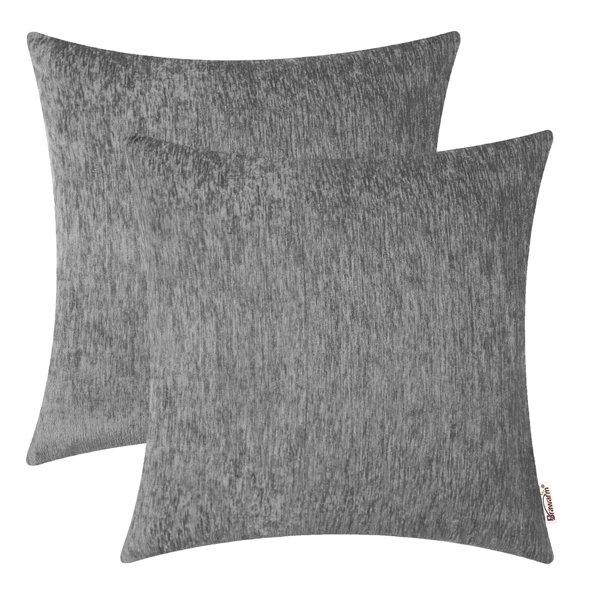 Brawarm Chenille Throw Pillow Covers 18X18 Inches - Gray Chenille Pillow Covers Pack Of 2, Solid Dyed Soft Chenille Pillow Cases