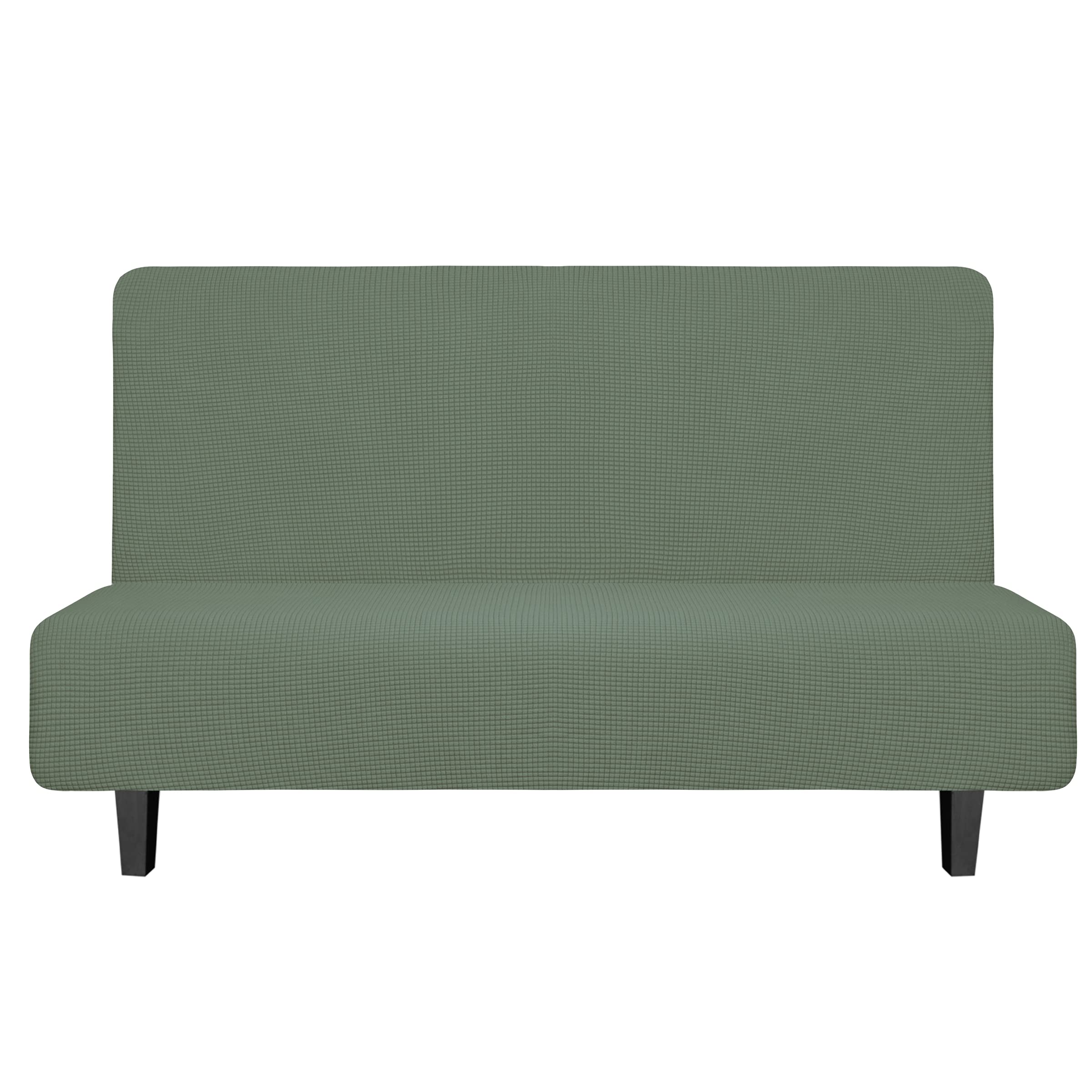 Easy-Going Stretch Futon Slipcover Armless Futon Bed Cover Furniture Protector Without Armrests With Elastic Bottom For Kids, Soft Jacquard Fabric Small Checks (Medium, Greyish Green)