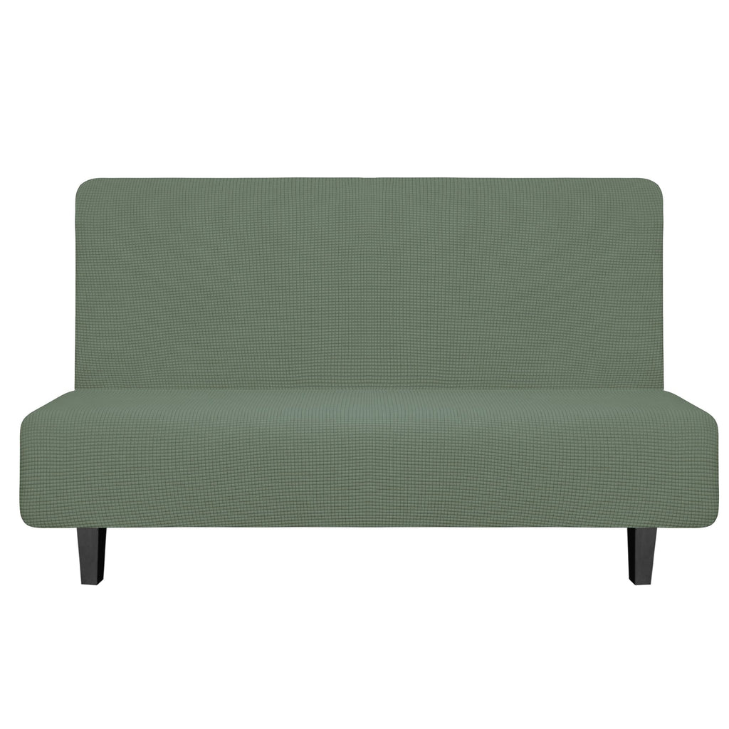 Easy-Going Stretch Futon Slipcover Armless Futon Bed Cover Furniture Protector Without Armrests With Elastic Bottom For Kids, Soft Jacquard Fabric Small Checks (Medium, Greyish Green)