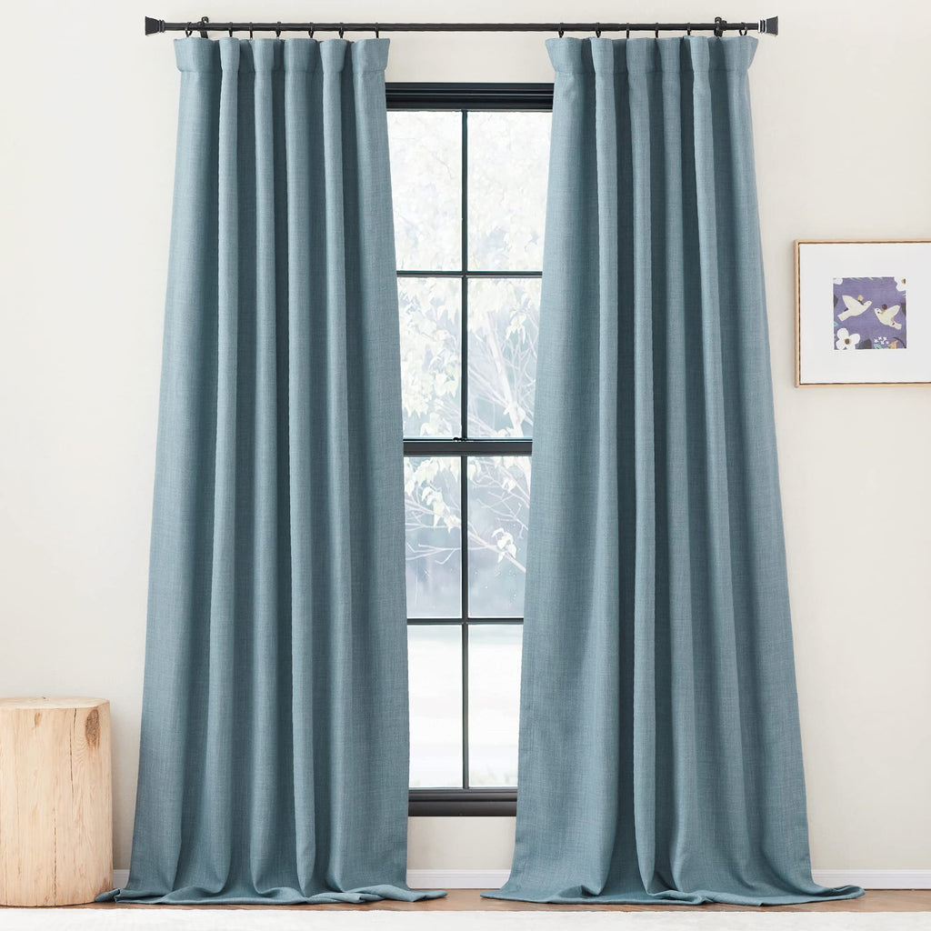 NICETOWN Bedroom Curtains 2 Panels Sets Faux Linen Textured, Pinch Pleated Room Darkening Heat Blocking Window Treatments Therma