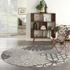 Nourison Aloha Indoor/Outdoor Floral Silver Grey 7'10' X Round Area Rug, (8' Round)