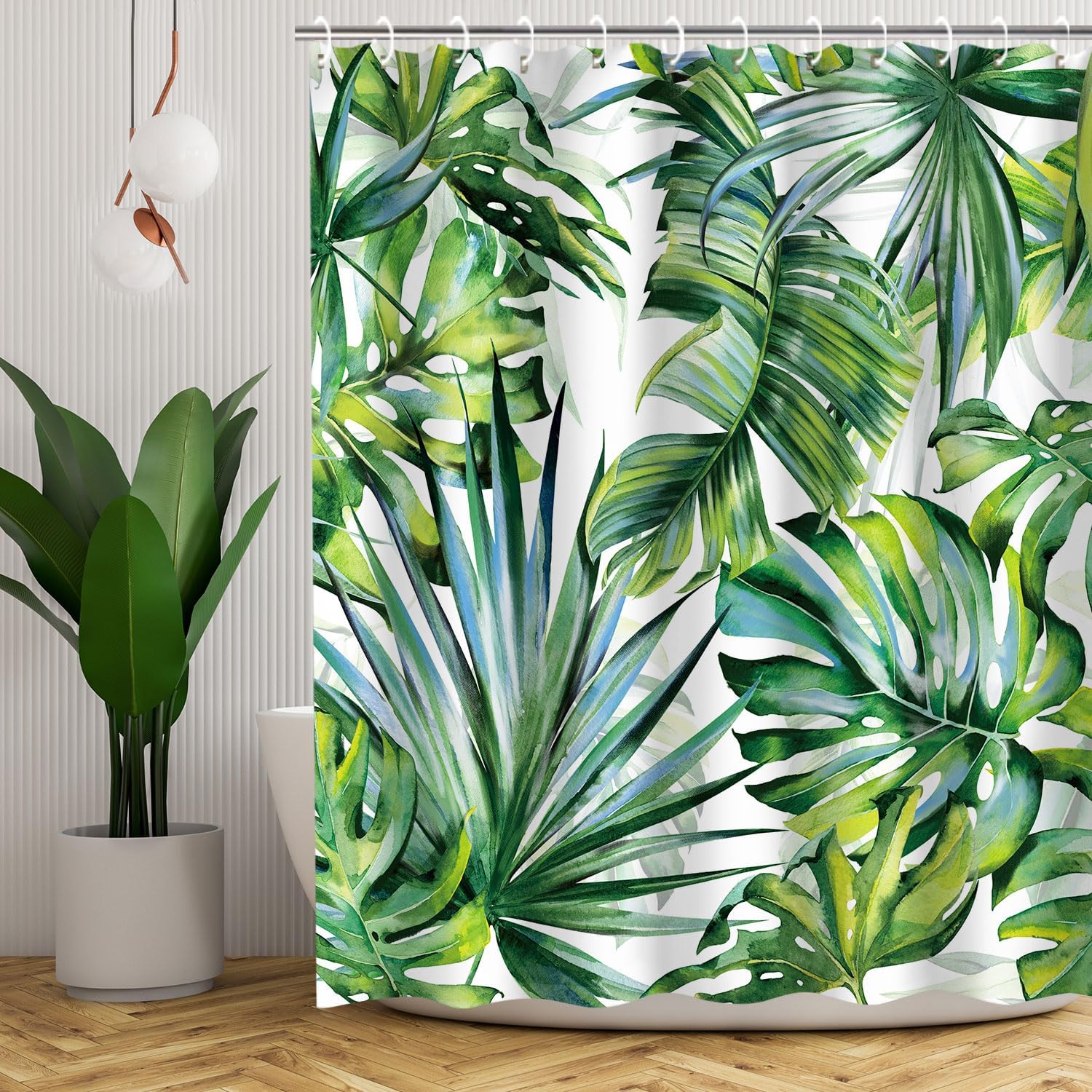 LIVILAN Tropical Shower Curtain, Green Shower Curtain, Plant Shower Curtain, Leaf Shower Curtain, Botanical Shower Curtain Set w