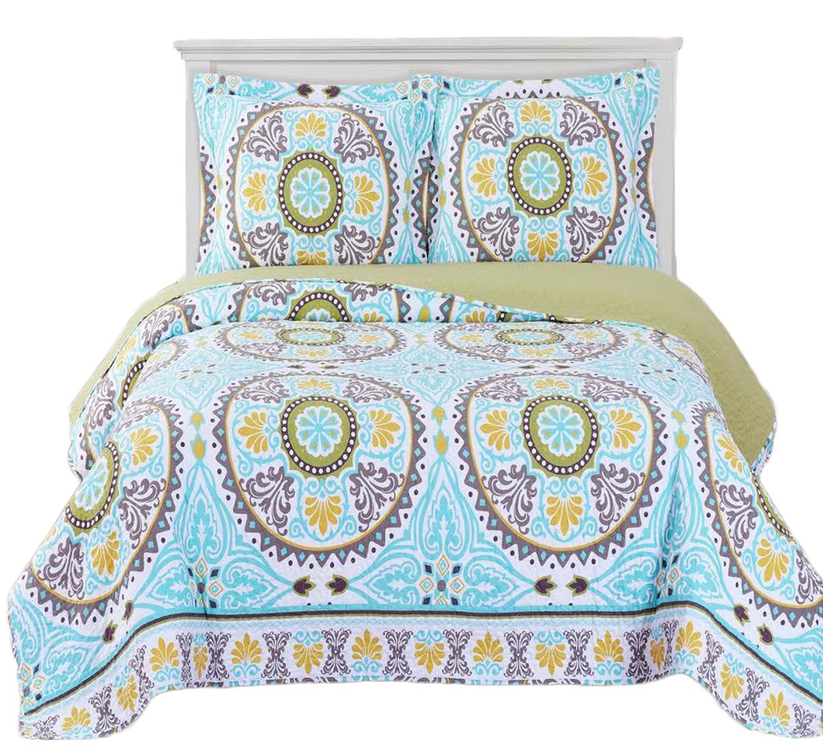 Royal Tradition Nyah Reversible Coverlets, Full Over-Sized 3Pc Quilt Set (92-Inch Wide X 96-Inch Long) Lightweight Bedspread