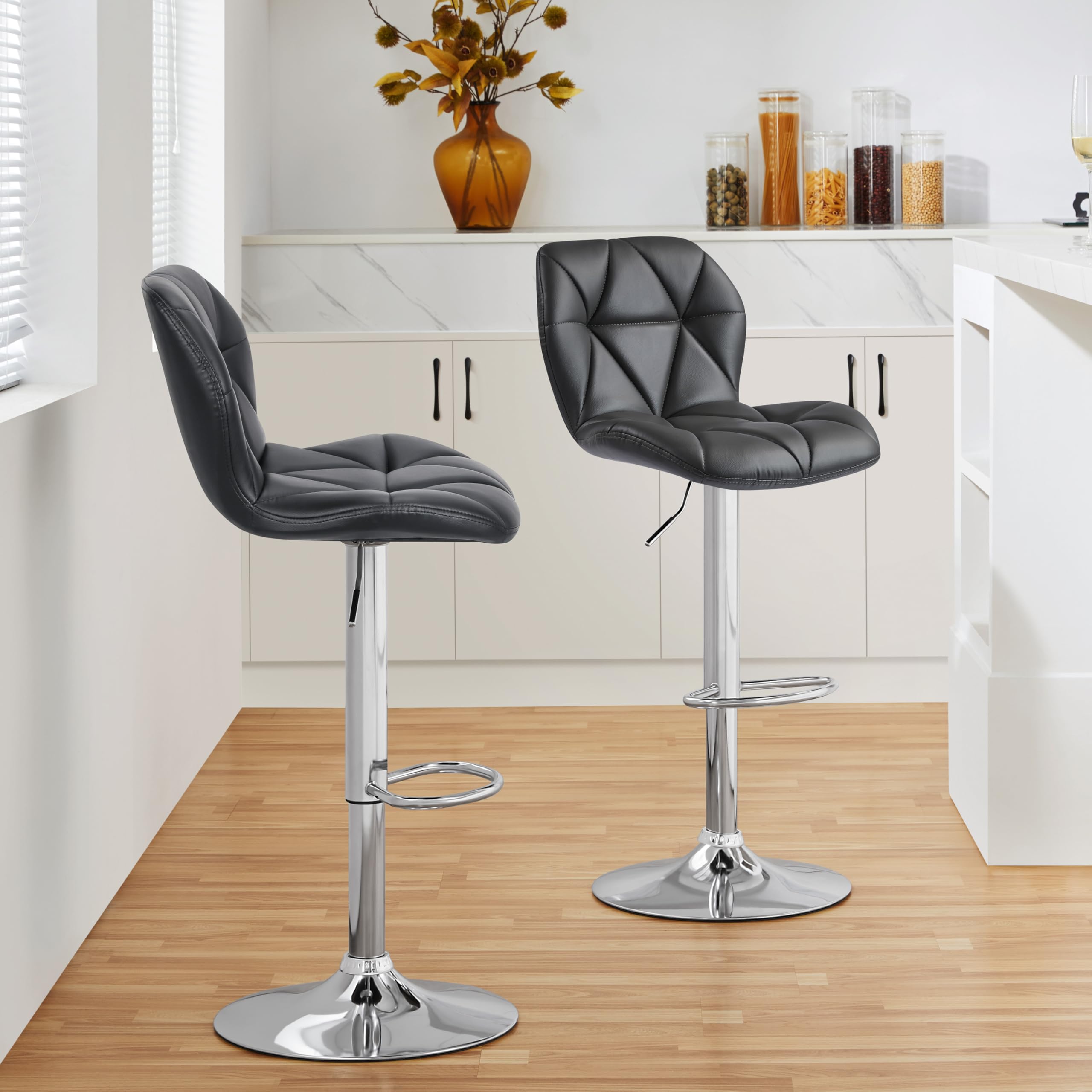 Yaheetech Grey Bar Stools Set Of 2, Pu Leather Bar Chairs With Backrest, Height Adjustable Swivel Island Stools For Bar, Kitchen Counter, Grey