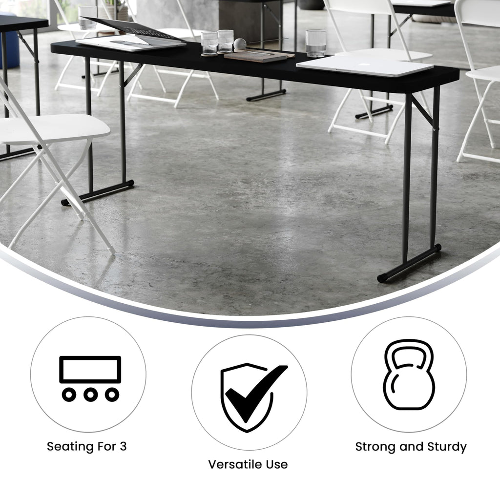 Flash Furniture Kathryn 6' Plastic Folding Training and Event Table, Rectangular Folding Training Table with 220-lb. Static Weight Capacity, Black