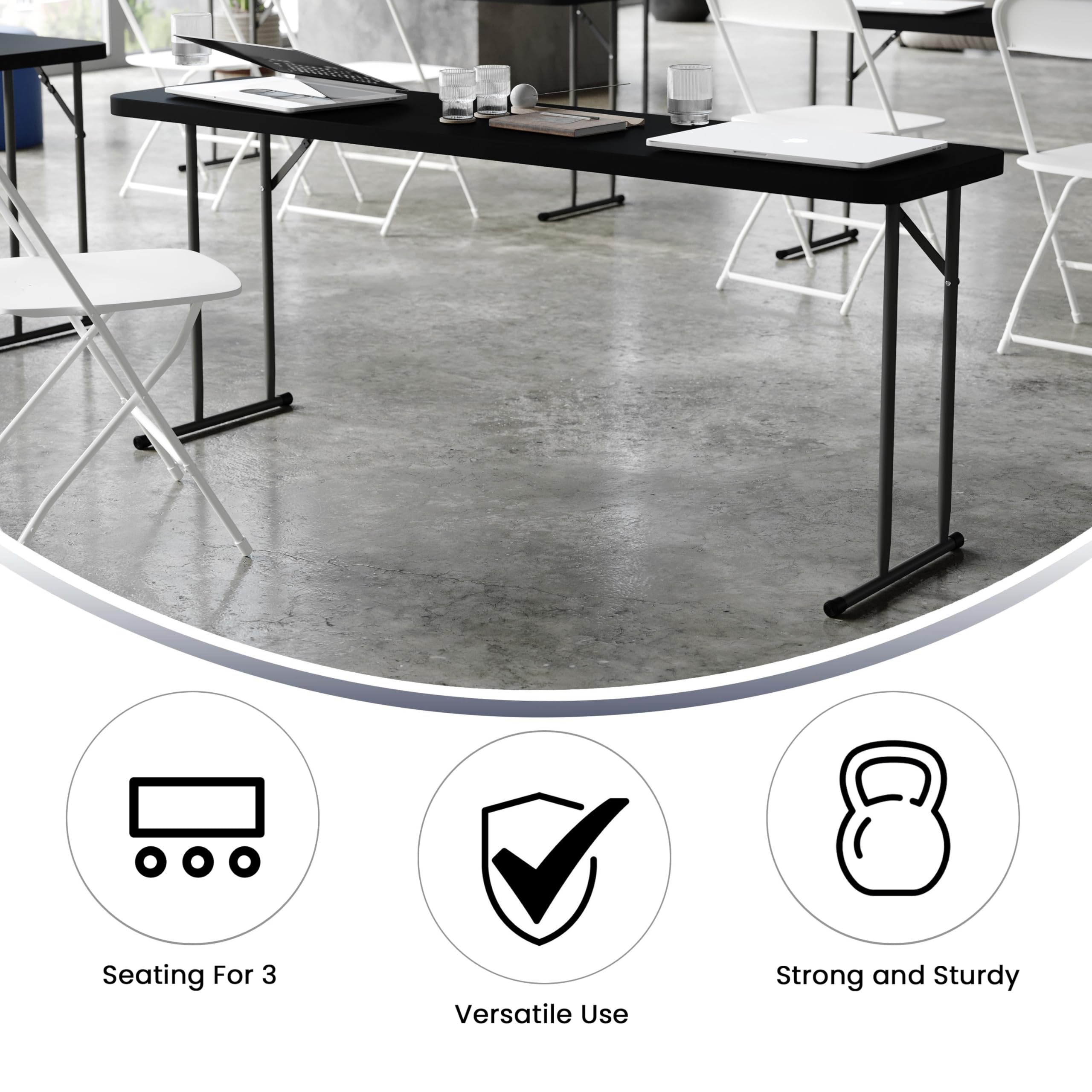 Flash Furniture Kathryn 6' Plastic Folding Training and Event Table, Rectangular Folding Training Table with 220-lb. Static Weight Capacity, Black