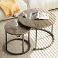 Aboxoo Coffee Table Nesting Side Round Table Set Of 2 End Table With Sturdy Metal Frame For Living Room Bedroom Apartment Modern Industrial Simple Nightstand,Oak