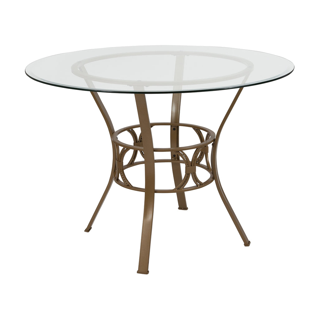 Flash Furniture Carlisle Round Glass Dining Table With Metal Frame, 42 In, Clear/Matte Gold