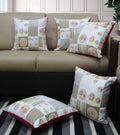 Airwill Cotton Check Flower Themed Cushion Covers For Cushions & Pillows (Beige & Grey, Pack Of 5)