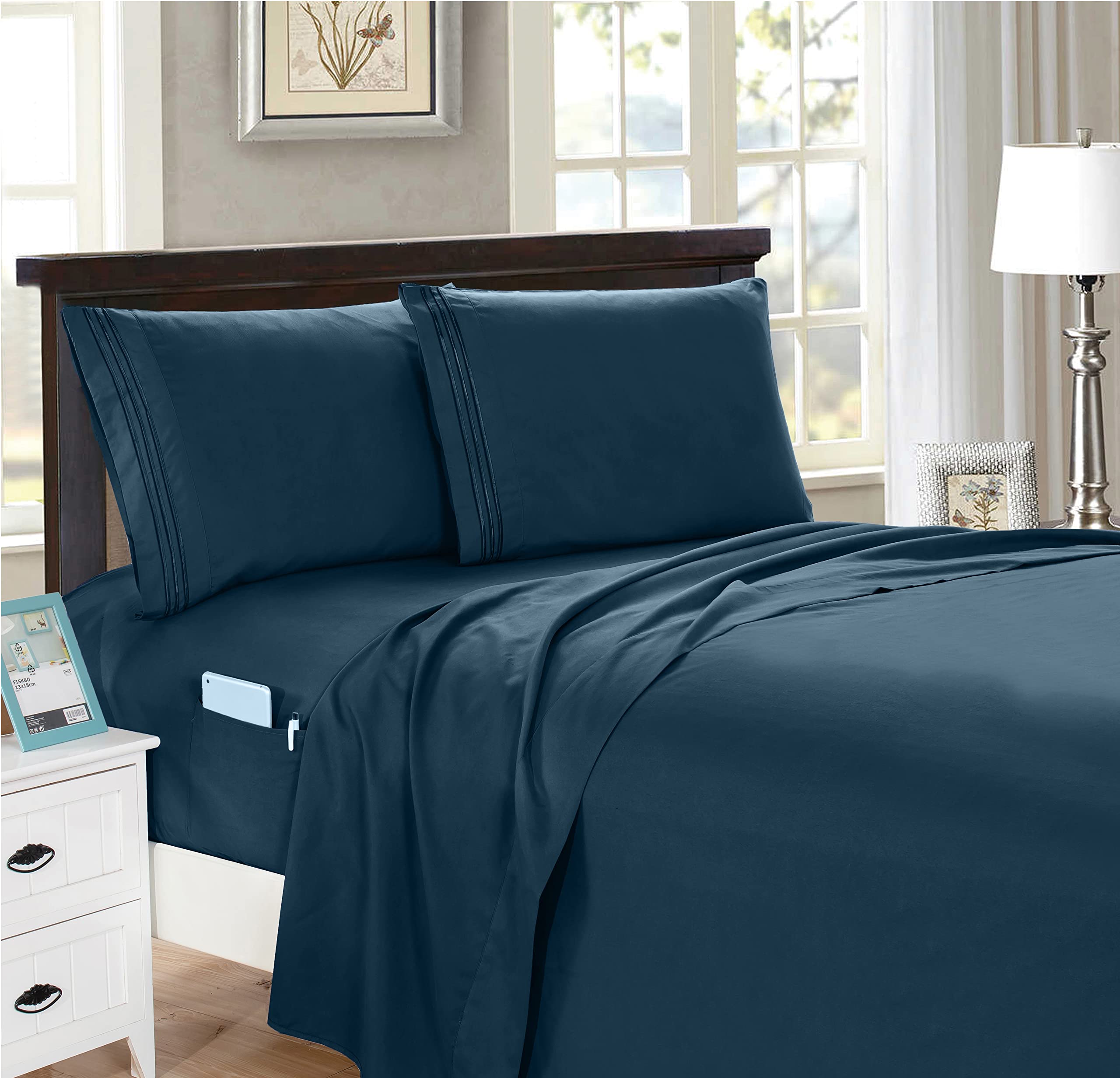 Elegant Comfort 4-Piece King- Smart Sheet Set! Luxury Soft 1500 Premier Hotel Quality Wrinkle And Fade Resistant With Side Stora