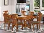 East West Furniture NAPO7-SBR-C 7 Piece Kitchen Table & Chairs Set Consist of a Rectangle Wooden Table with Butterfly Leaf and 6 Linen Fabric Dining Chairs, 40x78 Inch, Saddle Brown