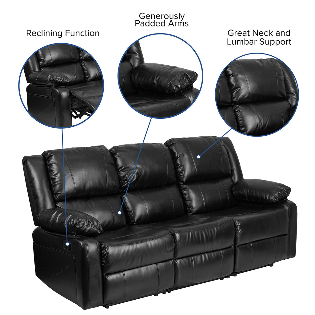 Flash Furniture Harmony Series Black Leathersoft Sofa With Two Built-In Recliners