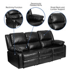 Flash Furniture Harmony Series Black Leathersoft Sofa With Two Built-In Recliners