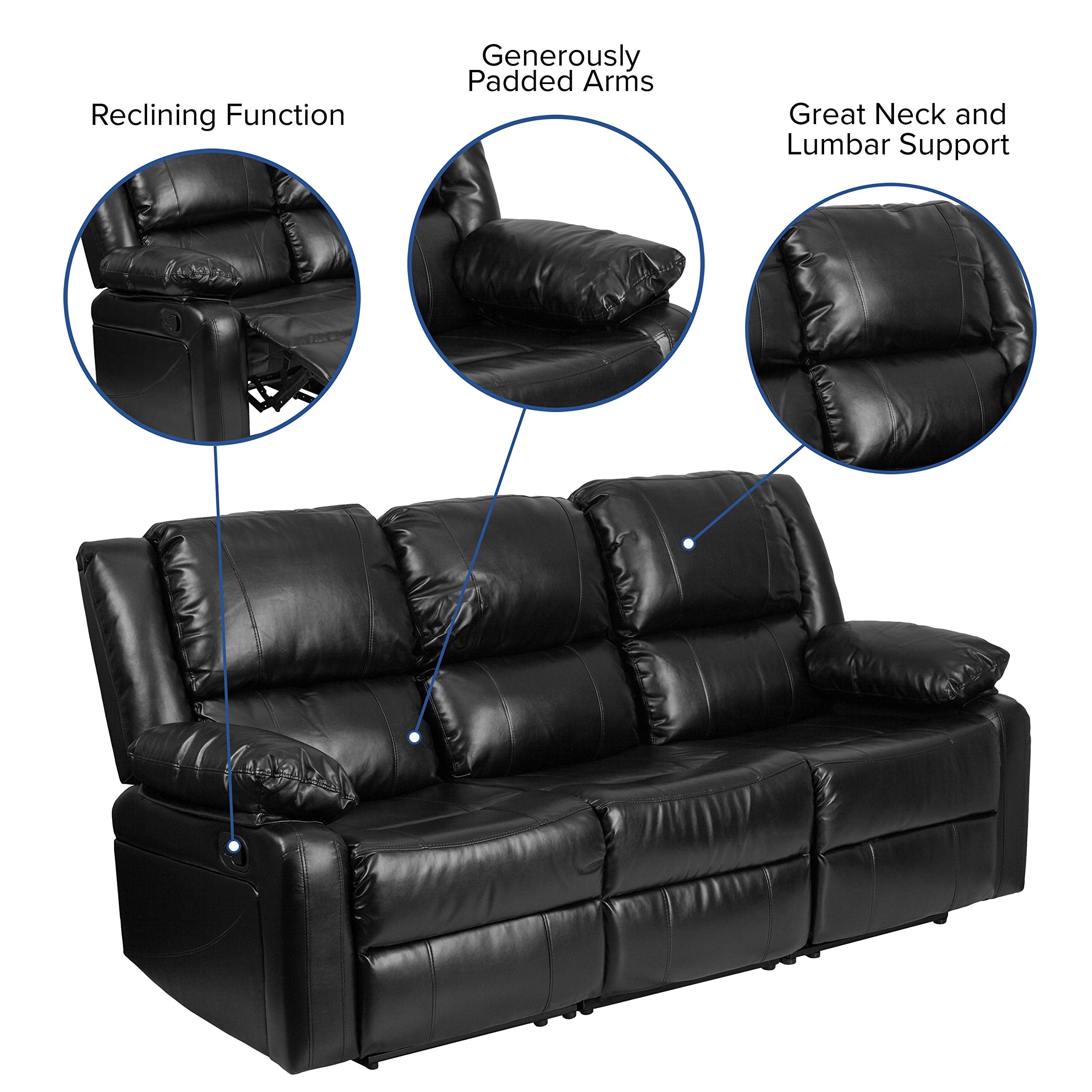 Flash Furniture Harmony Series Black Leathersoft Sofa With Two Built-In Recliners