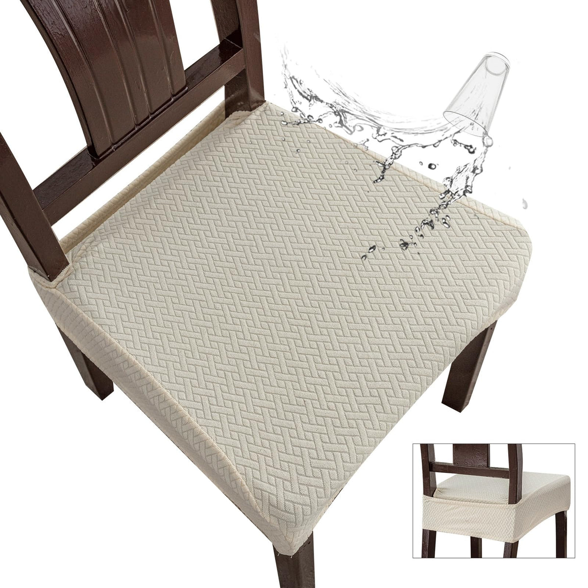 Genina Waterproof Seat Covers for Dining Room Chair Covers Waterproof Dining Chair Covers (2 PCS-Rear-gapped, Beige)