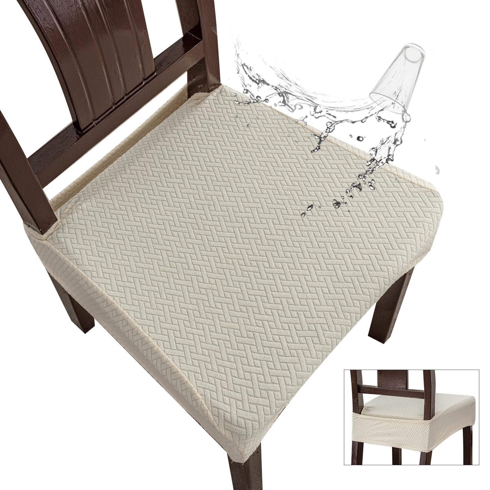Genina Waterproof Seat Covers for Dining Room Chair Covers Waterproof Dining Chair Covers (2 PCS-Rear-gapped, Beige)