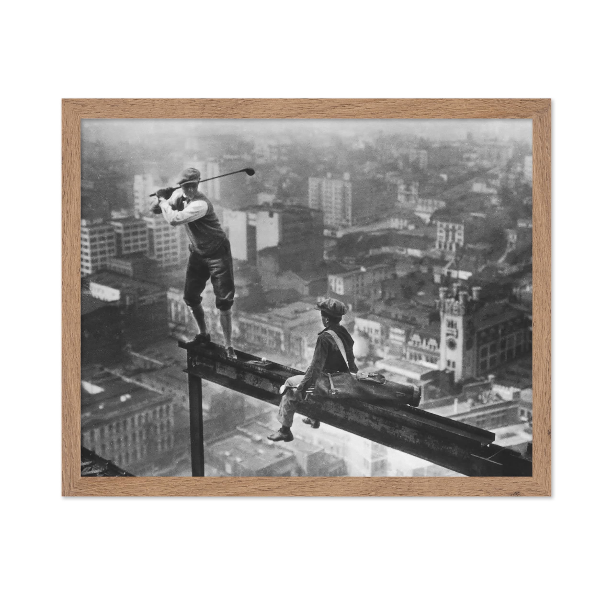 Poster Master Vintage Photograph Poster - Retro Funny Print - Gift for Artist, Friend - Golf on Skyscraper Beam, Man, Constructi