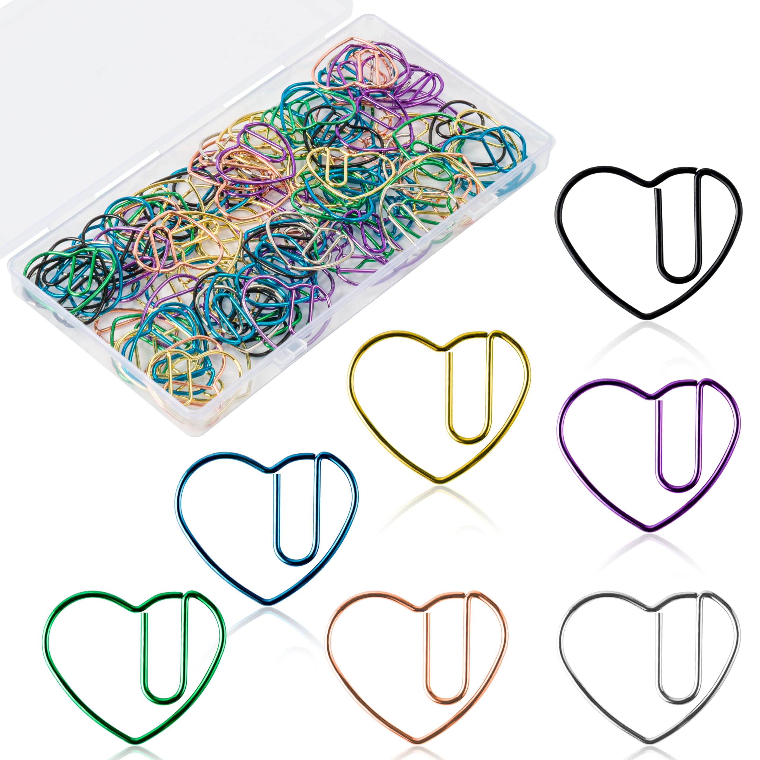 Gudaaphrmix 100Pcs Cute Heart Paper Clips, 7 Color Hearts Shaped Paper Clips Bookmarks Pins Multicolor Office School Valentine'S