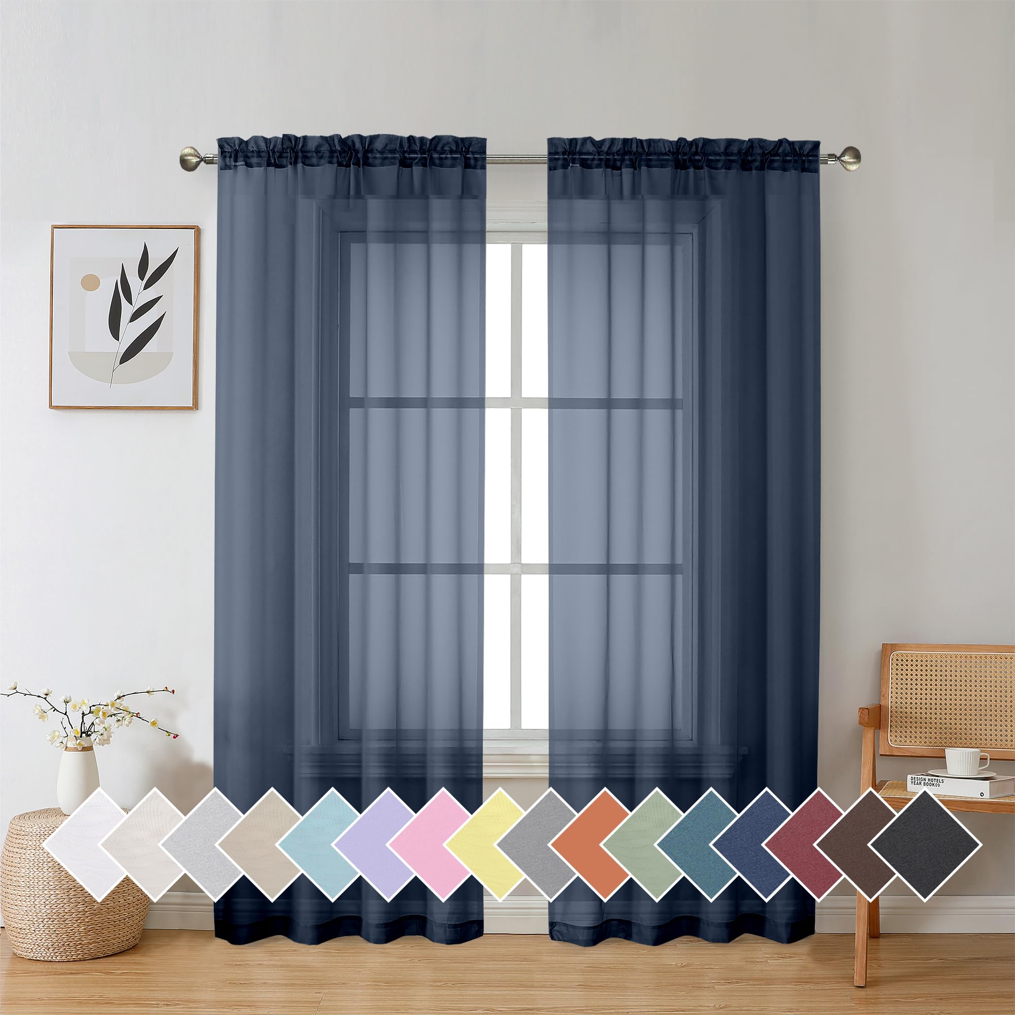 Aiyufeng Pure Sheer Window Curtains Inch 72 Length 2 Pcs, Rod Pocket Voile Drapes For Bedroom Living Room, Semi Sheer Curtain Pa
