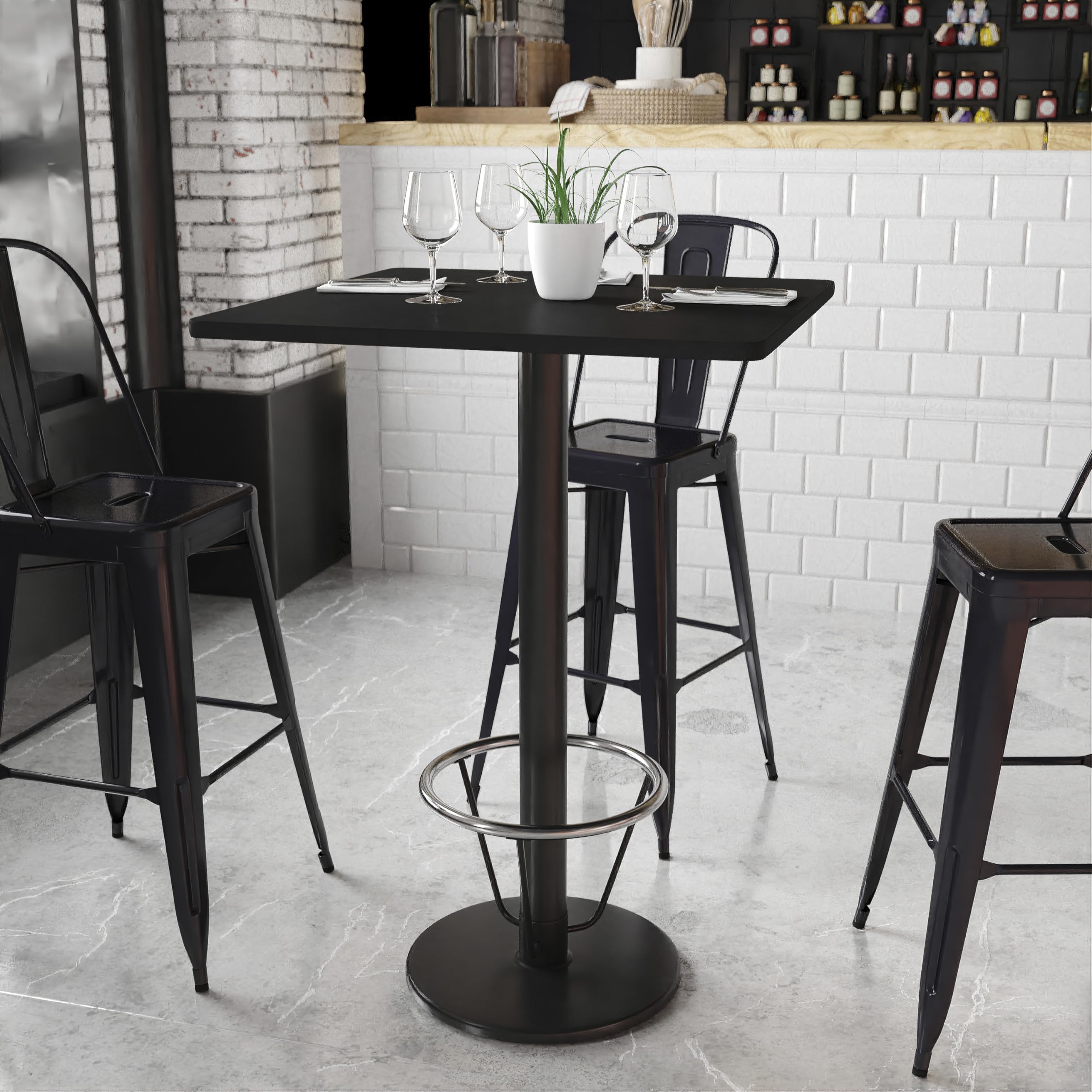 Flash Furniture Stiles 30'' Square Black Laminate Table Top with 18'' Round Bar Height Table Base and Foot Ring