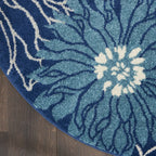 HomeRoots Navy/Ivory 100% Polypropylene 8’ Round Navy and Ivory Floral Area Rug