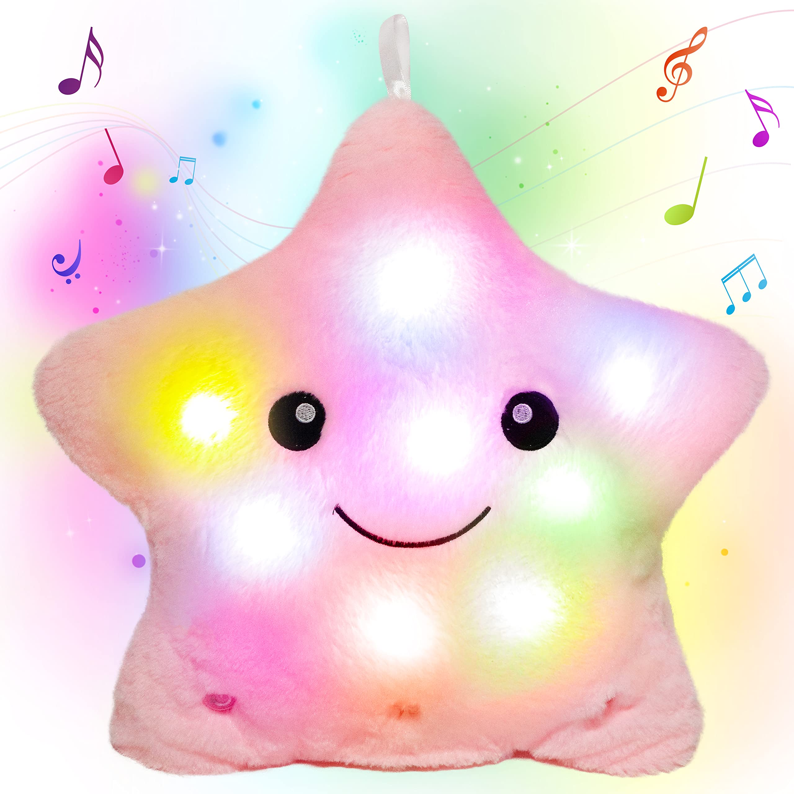 Cuteoy 13' Musical Pink Star Plush Pillow Glowing Twinkle Night Light Stuffed Animal Led Toys Adjustable Volume Birthday For Gi
