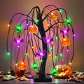 Halloween Table Decor 18 Inch 36 LED Halloween Willow Tree with Pumpkin Bat Spider Lights, Timer/USB/Battery Operated Black Hall