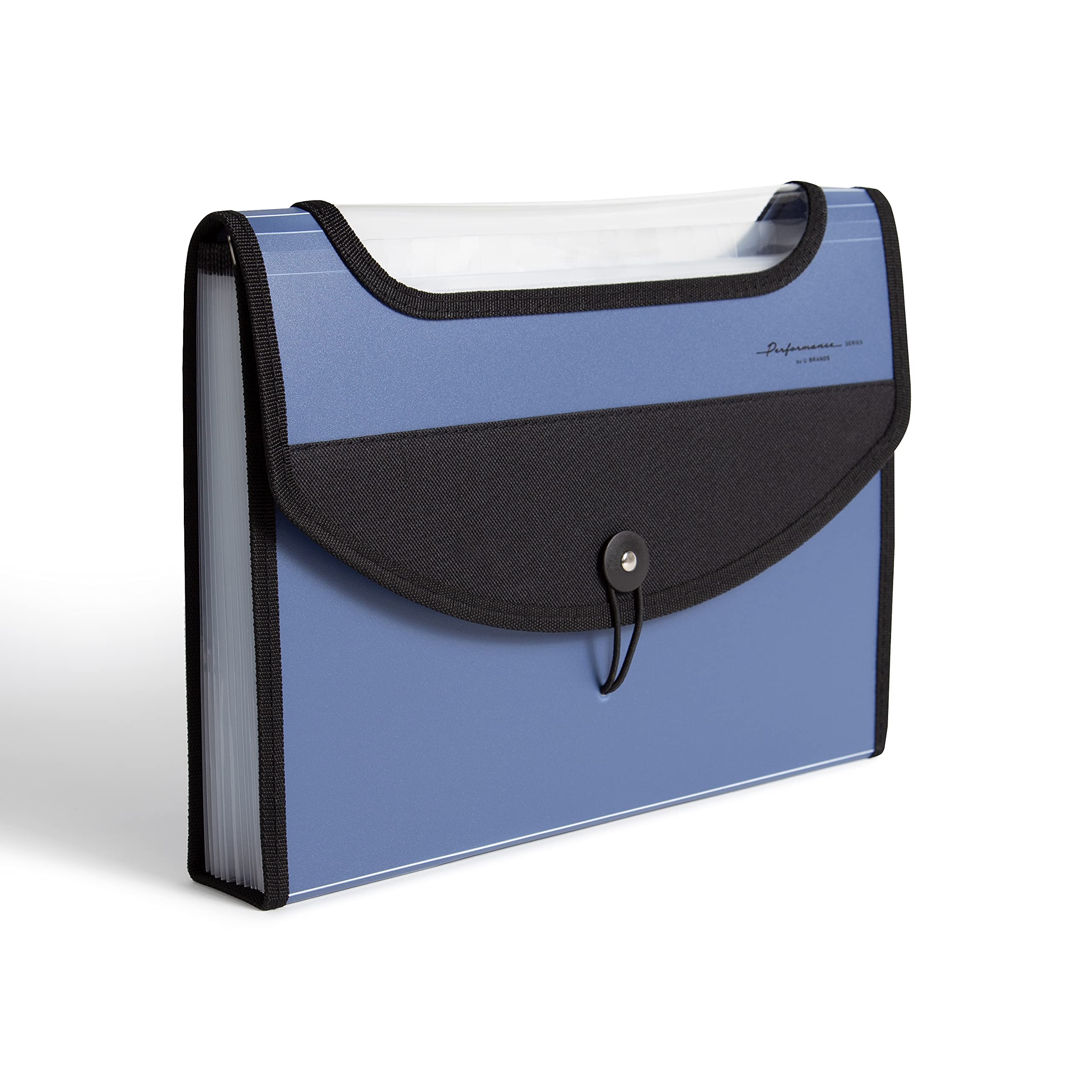U Brands Expandable Blue 13-Pocket Performance Poly File Folder, Office Supplies, With Clear View Top