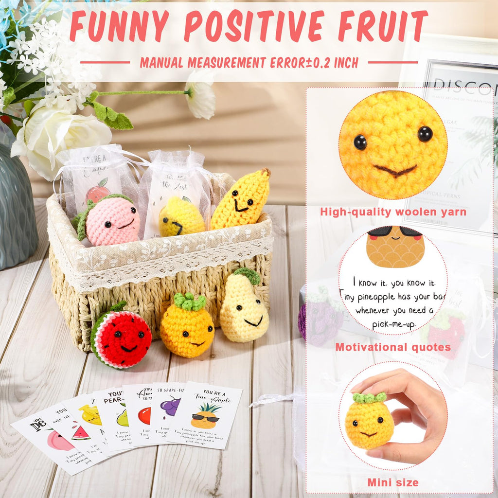 Shappy Inspirational Positive Fruit Toy Gift Funny Wool Knitted Fruit Mini Doll Employee Appreciation Gift Motivational Pun Card