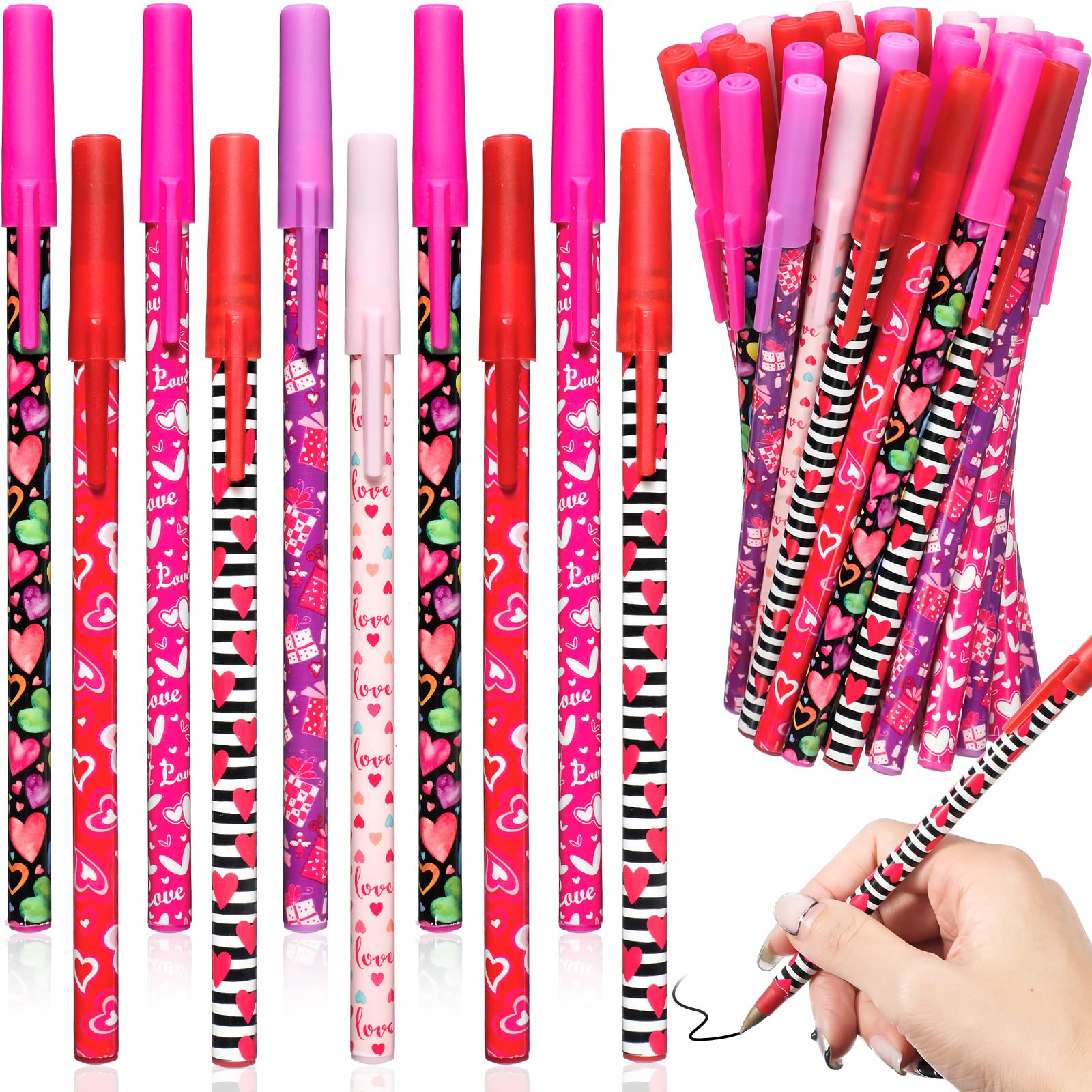 Sepamoon 48 Pcs Happy Valentine'S Day Pens Bulk Heart Pens Gift For Wedding Office Colleagues Supplies Valentines Birthday Prese