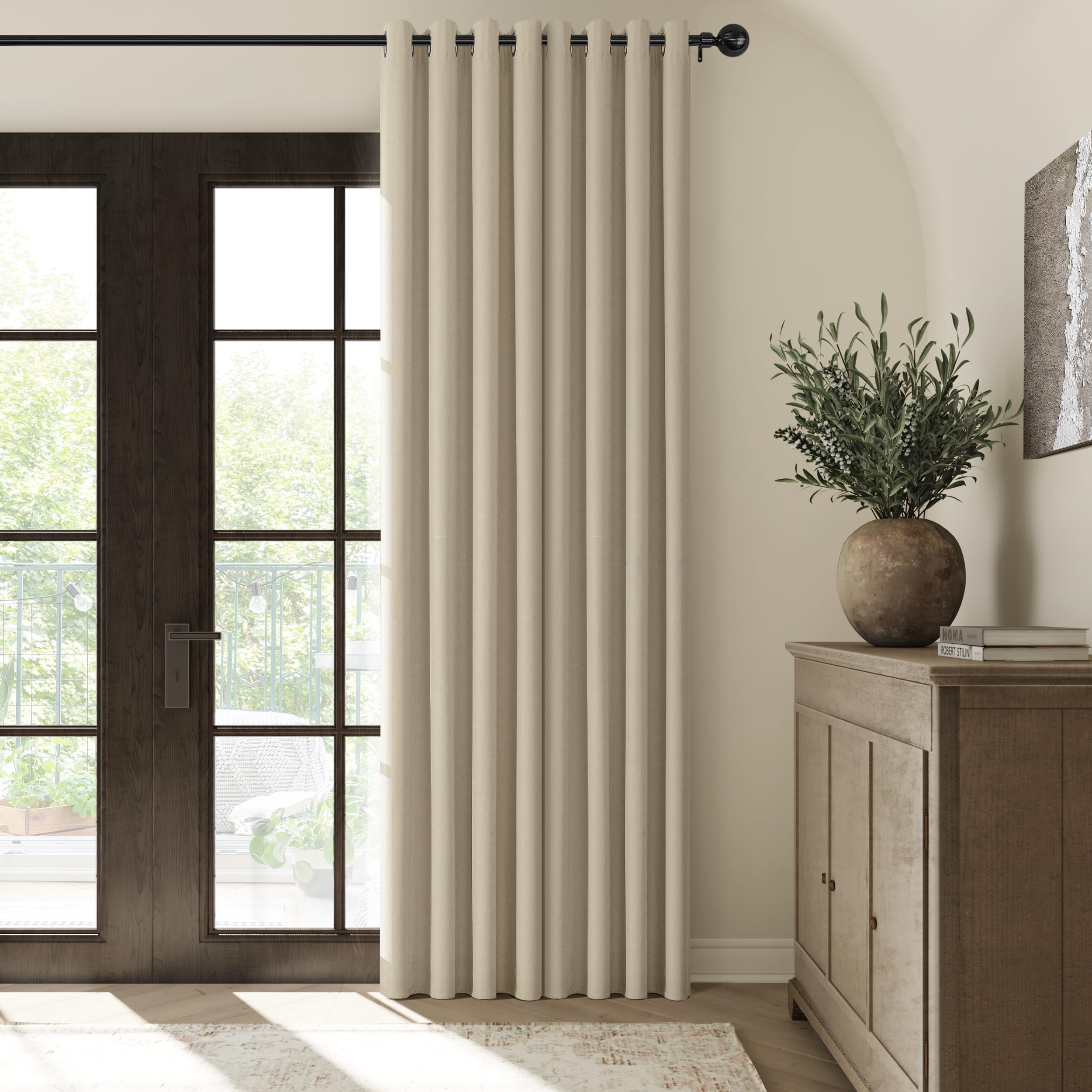 Chrisdowa Natural Linen Blackout Curtains 90 Inches Long For Living Room Thermal Noise Cancelling Sliding Door Total Blackout Cu