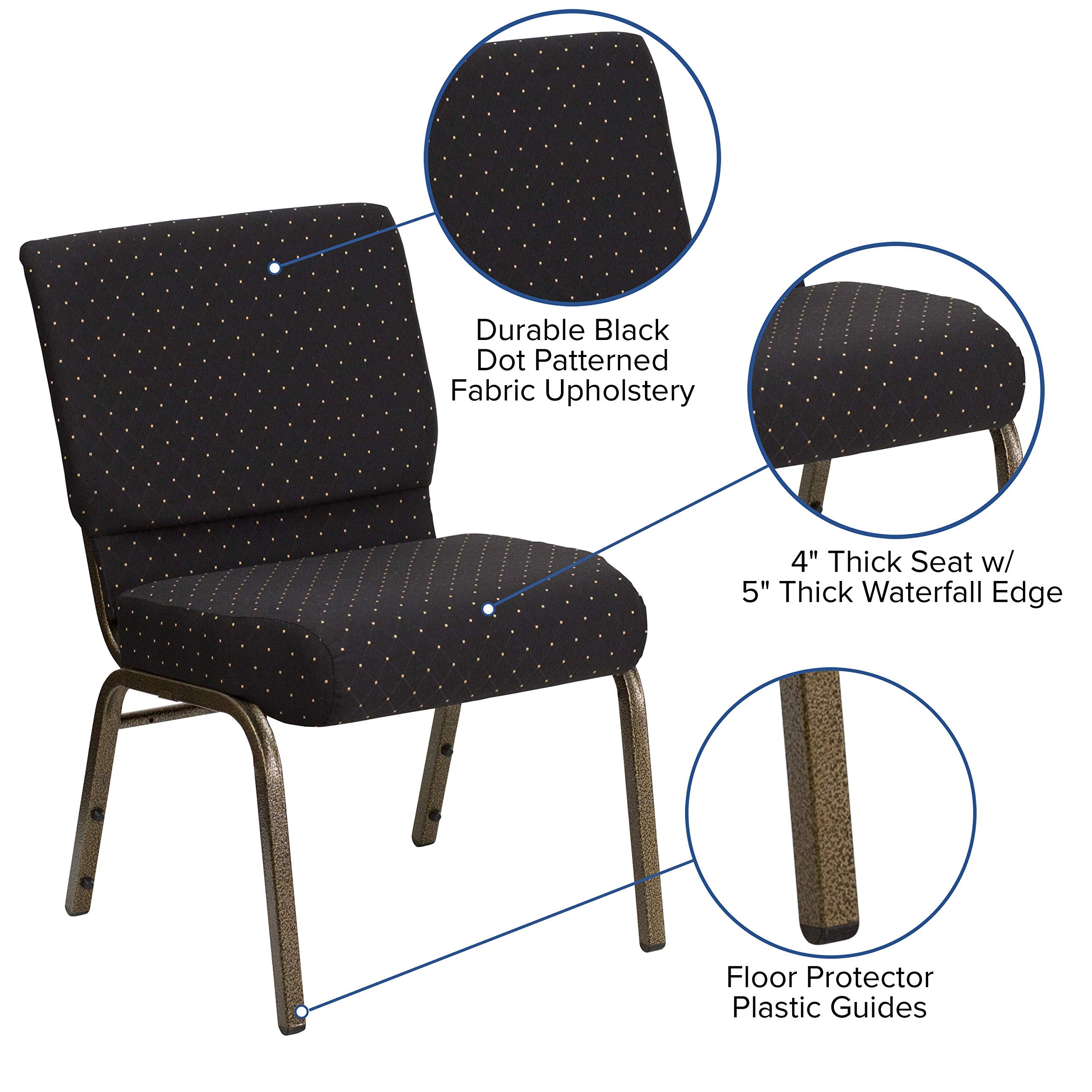 Flash Furniture HERCULES Series 21''W Stacking Church Chair in Black Dot Patterned Fabric - Gold Vein Frame