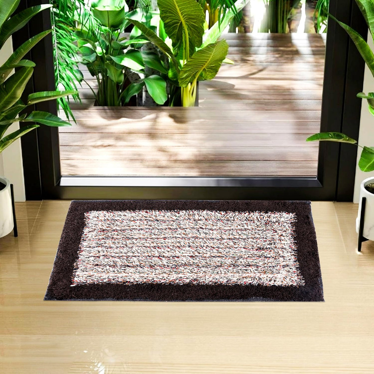 Kuber Industries Door Mat  Dust Trapper, Entrance AntiSkid Rectangular Floor Mat with Cotton Border for Home Entryway  Brown,
