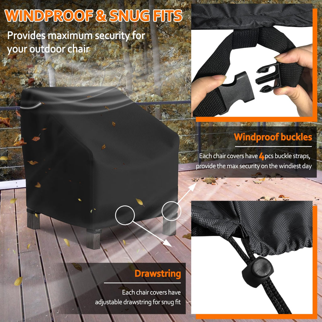 Startwo Patio Chair Covers 2 Pack Outdoor Furniture Covers Waterproof Fit For 35' Lx 38' W X 31' H, Lounge Deep Seat Cover, Heavy Duty Chair Covers For Lawn Furnitures, Black