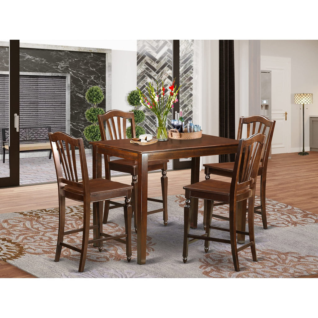 East West Furniture Yarmouth 5 Piece Kitchen Counter Height Set Includes a Rectangle Dining Room Table and 4 Wooden Seat Chairs, 30x48 Inch, Mahogany