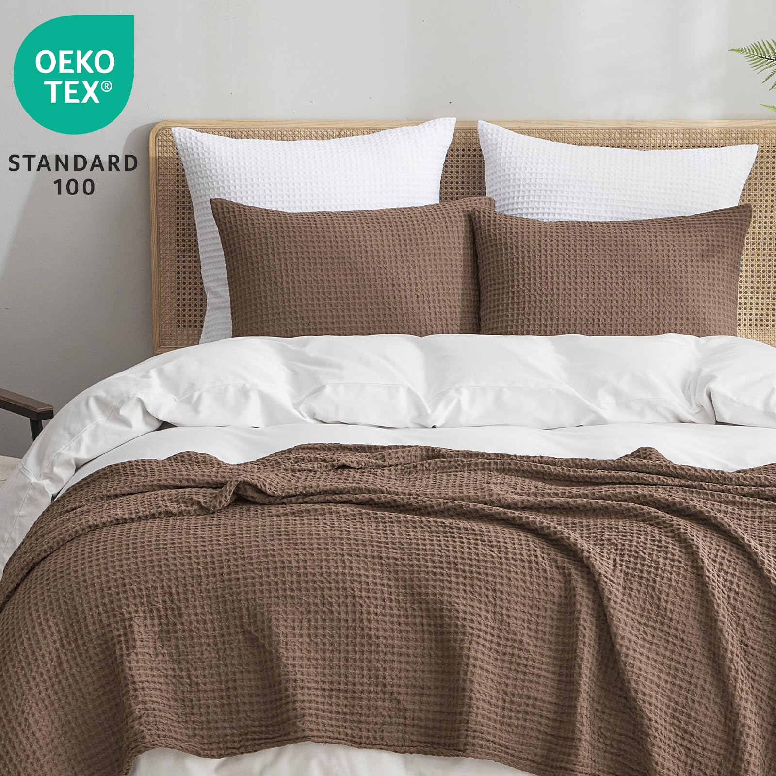 Phf Ultra Soft Waffle Weave Euro Shams Pillow Covers 26' X 26' 2 Pack, No Filling, Breathable Skin-Friendly Euro Throw Pillow Covers For Bed Couch Sofa, Cocoa Brown