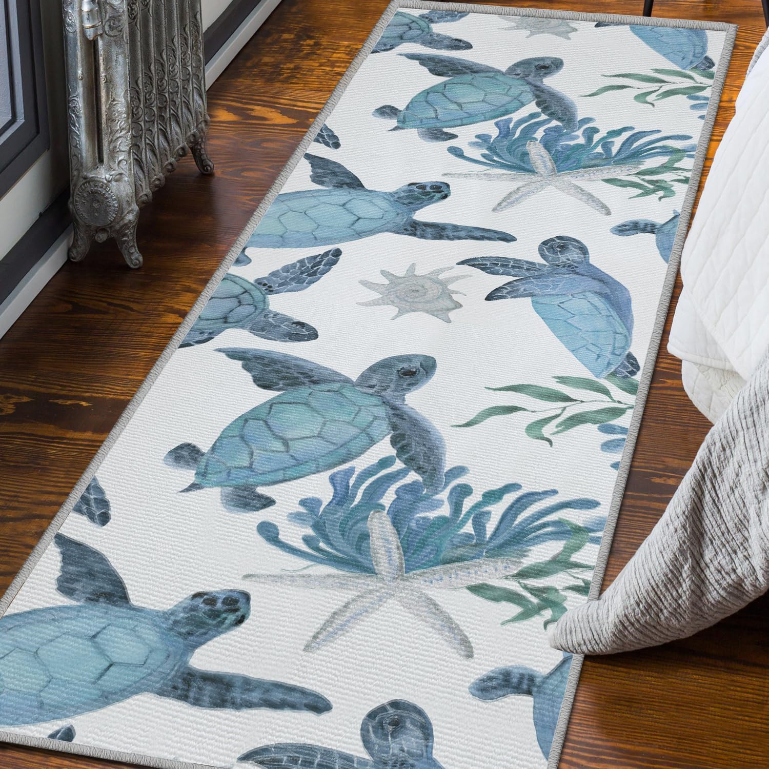 Tritard Coastal Sea Turtles Hallway Runner Rug 2x6 Beach Themed Starfish Area Rug Runner Non-Slip Washable Entryway Doormat Indo