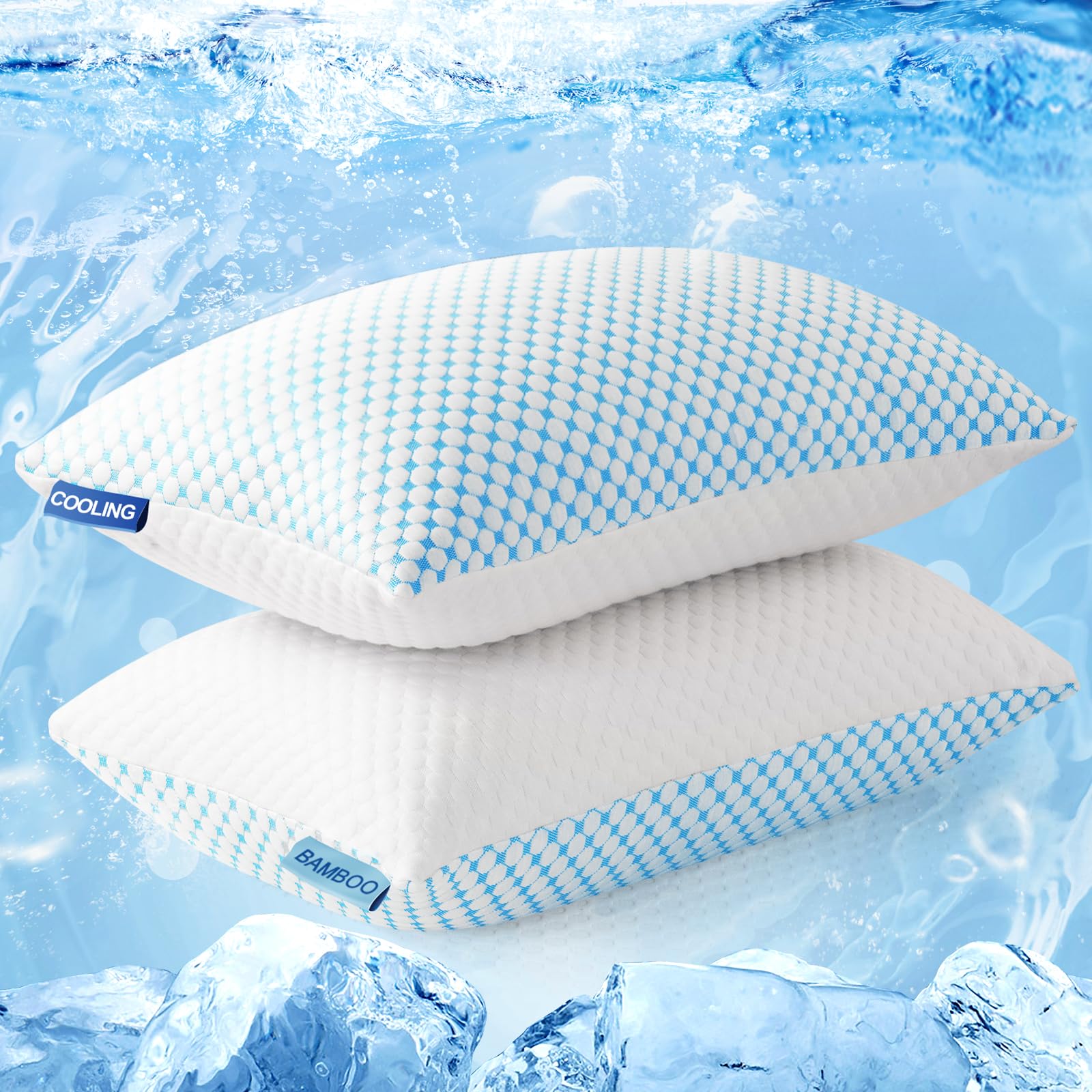 Easeland Firm Pillow Shredded Memory Foam(Adjustable Loft), Cooling Breathable For Sleeping Queen Size 2 Pack