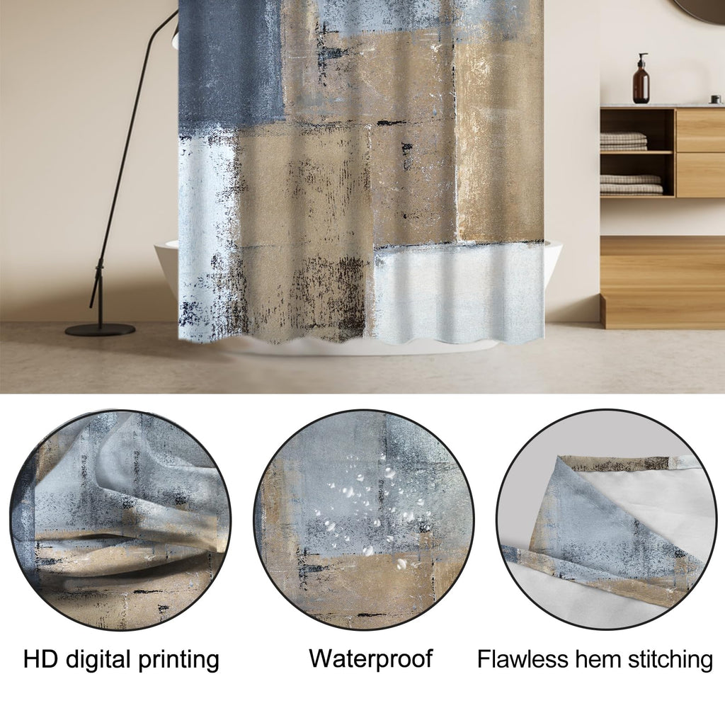 Lnond 4Pcs Bathroom Shower Curtain Sets With Rugs,Brown And Blue Painting Art Bathroom Sets With Shower Curtain And Rugs And Acc