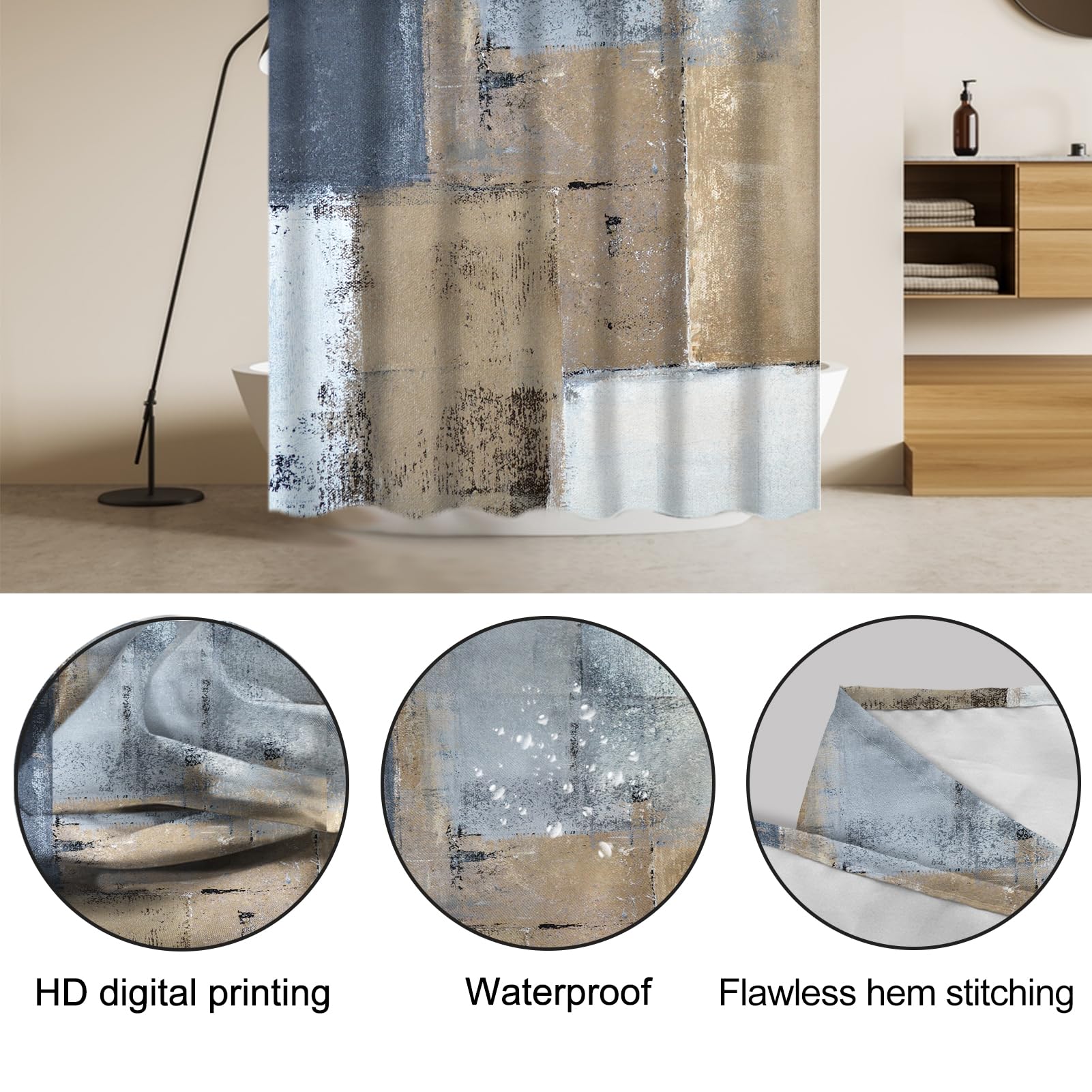 Lnond 4Pcs Bathroom Shower Curtain Sets With Rugs,Brown And Blue Painting Art Bathroom Sets With Shower Curtain And Rugs And Acc