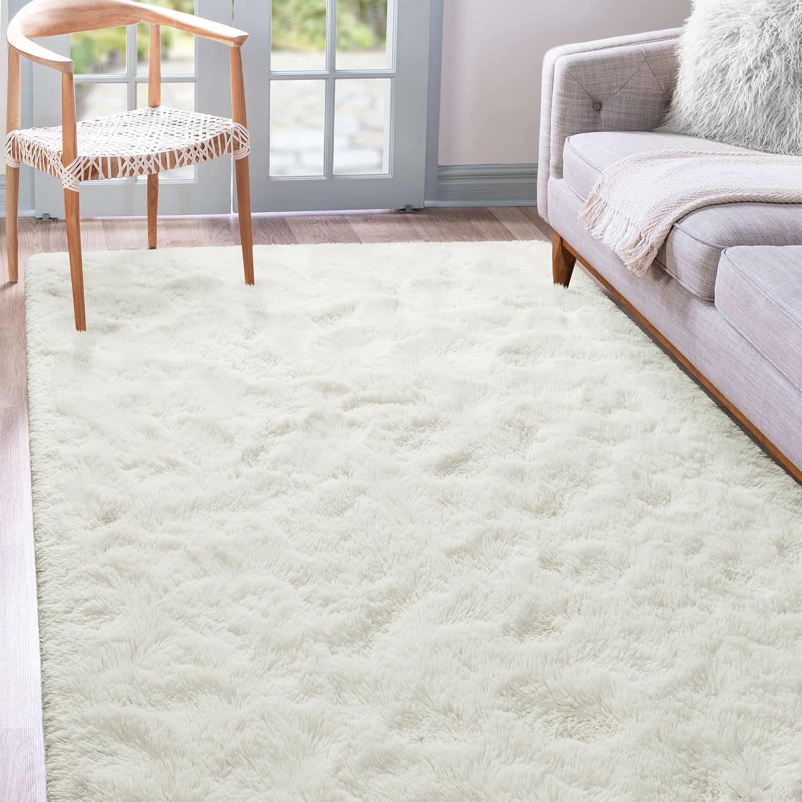 Terrug Fluffy Rugs for Living Room Bedroom, Cream 3x5 Area Rug Washable Shag Carpet, Super Soft Fuzzy Plush Non-Slip Cute Modern