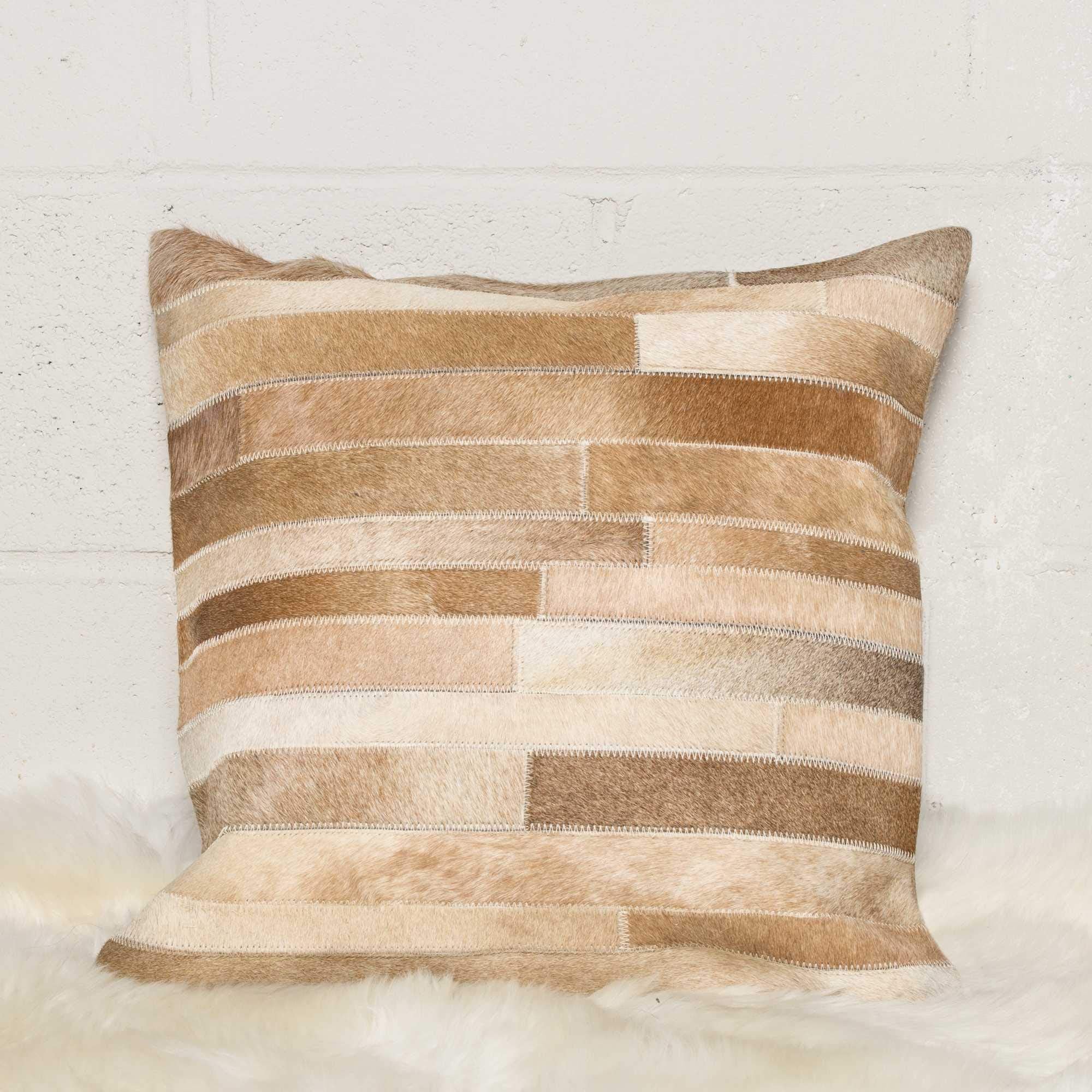 HomeRoots Tan Cowhide, Microsuede, Polyfill 18' X 18' X 5' Natural Pillow