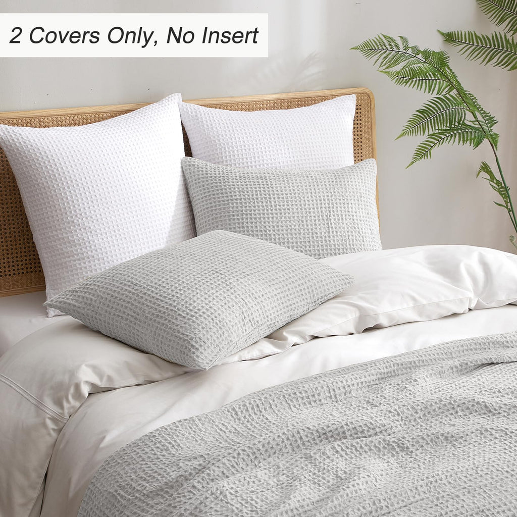 Phf Ultra Soft Waffle Weave Pillowcases Standard Size 20' X 26' 2 Pack, No Insert, Breathable Skin-Friendly Pillow Shams, Decorative Waffle Weave Pillow Case Covers, Light Grey