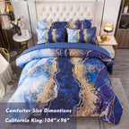 Perfemet 6-Piece California King Blue Comforter Set Watercolor Marble Printed Bed In A Bag Coloful Artwork Design Bed Set With C