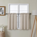 Lecloud Bessie Khaki Kitchen Curtains 30 Inch Length 2 Pcs, Light Filtering Cafe Short Curtain Tiers, Dual Rod Pocket Window Tre