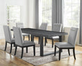 Steve Silver Furniture Yves 7pc Dining Table Set, 77-95" Table w/ 18" Leaf, 6 Gray Performance Side Chairs, Dining Room, Contemporary Styling, Double-Pedestal Sled Base, 77" L x 40" W x 30" H, Gray