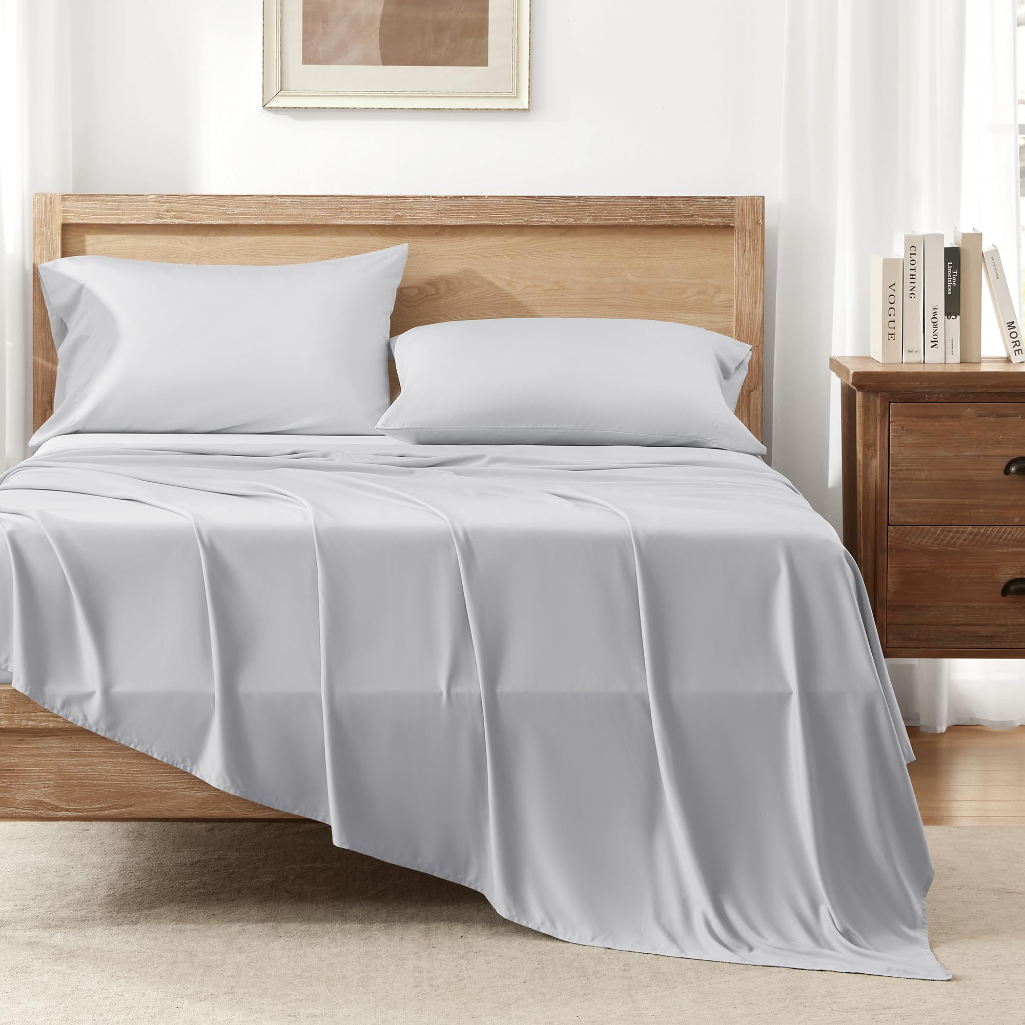 Andency Light Grey Full Size Bed Sheets, 100% Viscose Derived From Bamboo, Cooling Full Sheets, Deep Pocket Up To 16', Silky Soft Bed Sheets, Hotel Luxury Breathable Bedding Sheets & Pillowcases…