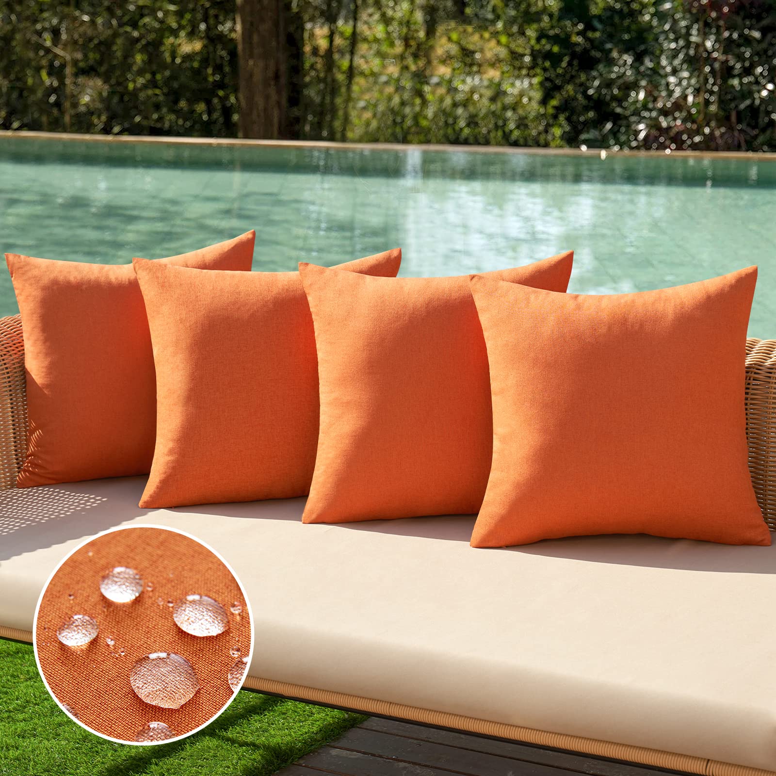 Miulee Pack Of 4 Decorative Throw Pillow Covers Outdoor Linen Waterproof Pillow Covers Farmhouse Cushion Cases For Patio Garden Tent Balcony Couch Sofa 16X16 Inch Orange