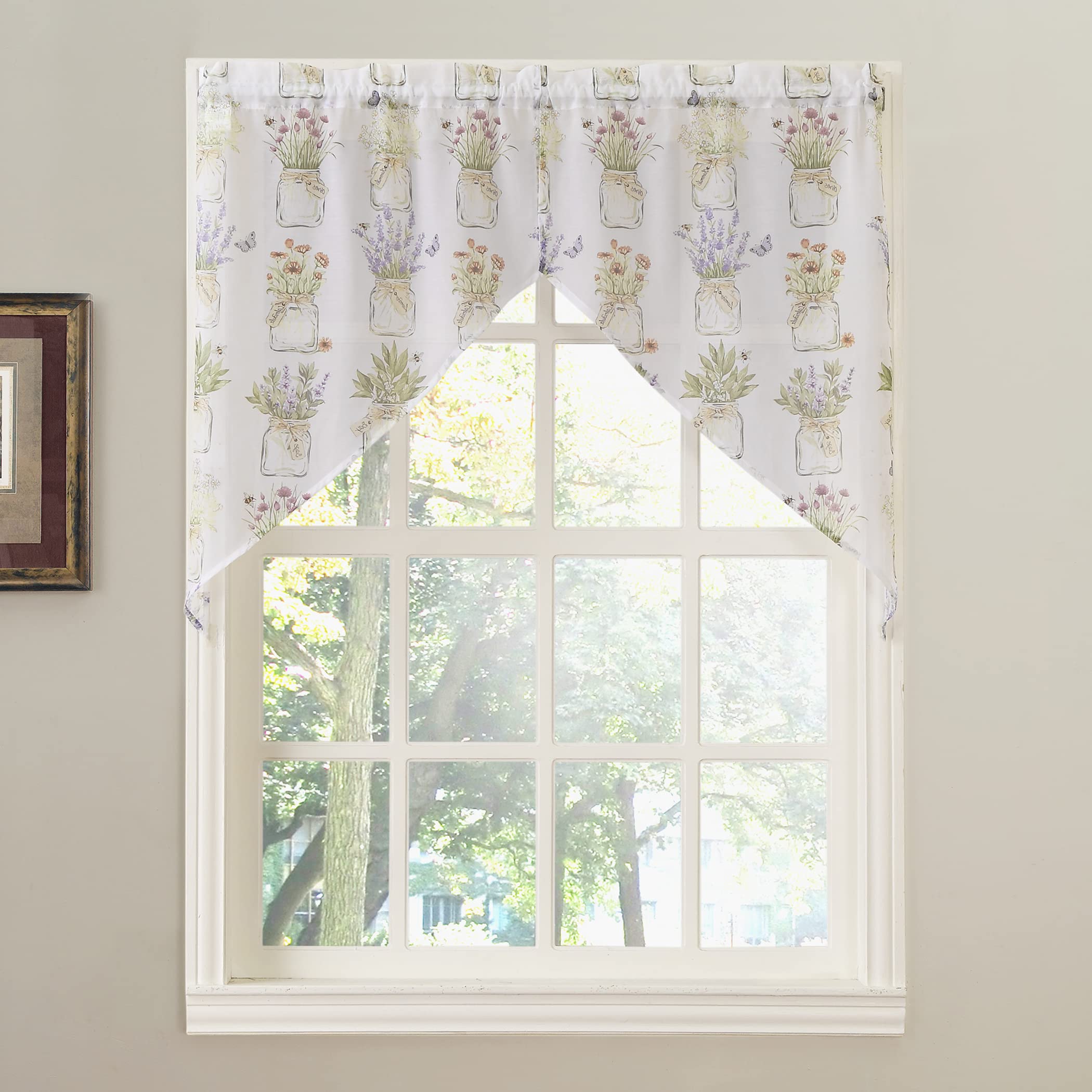 No. 918 Eves Garden Semi-Sheer Rod Pocket Kitchen Curtain Tier Pair, 54 x 38, White